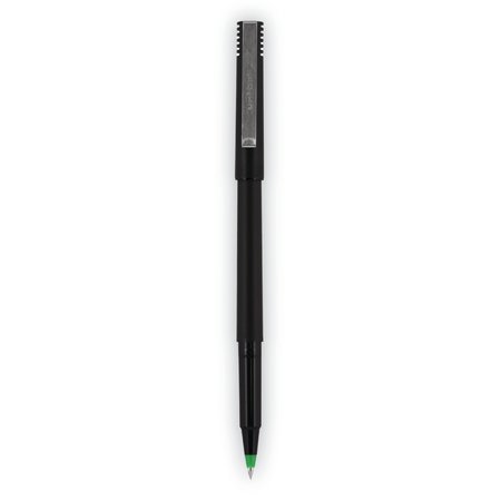 Uni-Ball Stick Roller Ball Pen, Fine 0.7mm, Green Ink, Black Matte Barrel, PK12 60104